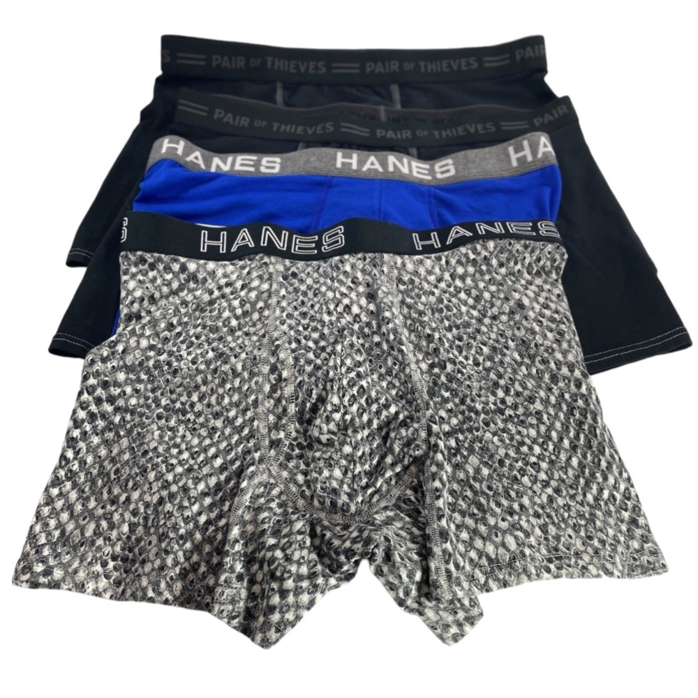 Hanes Pair of Thieves Black x2 Comfort Flex Fit Royal Blue & B/W Print XL Boxers